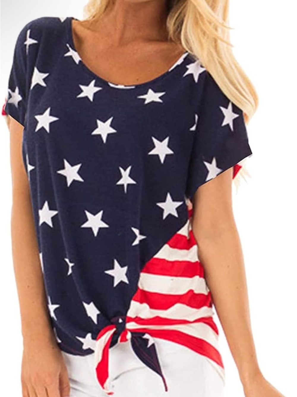 American Flag Star & Stripe XXL Tunic Top with tie front - Navy, White, Red
